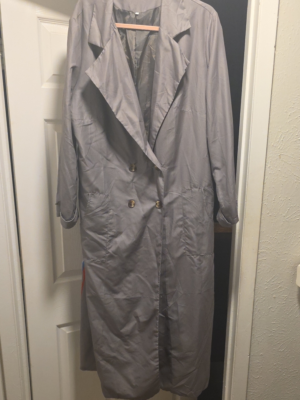 Source Unknown Light Gray Double-Breasted Long Trench Coat